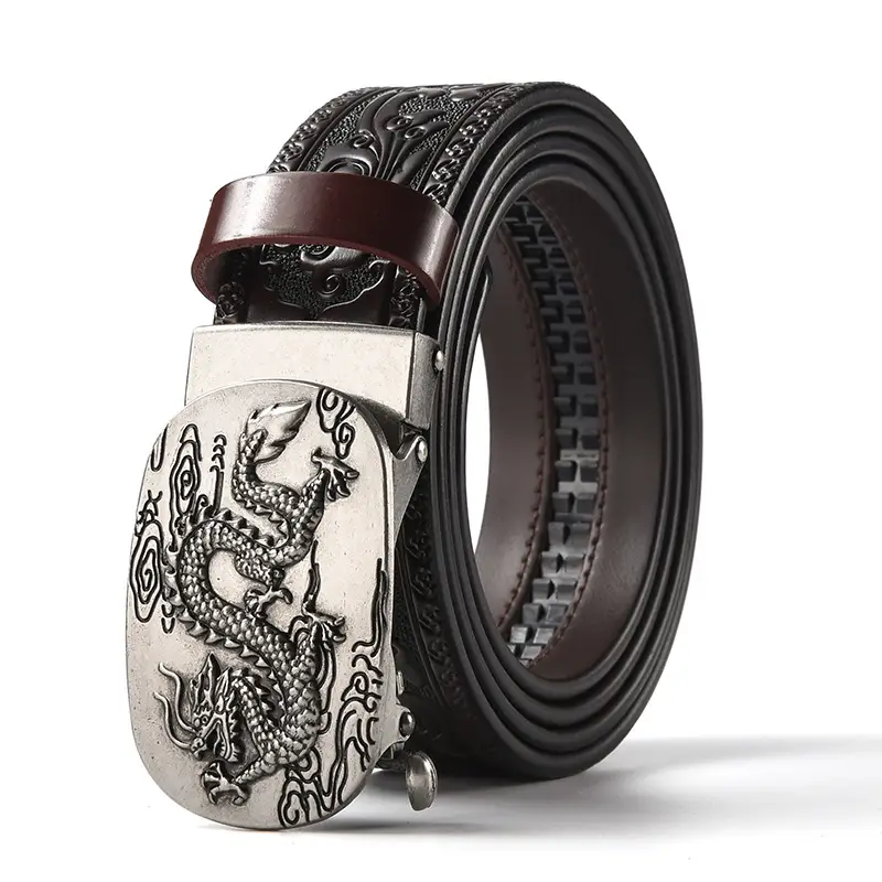 Men's Carved Leather Belt with Gold & Silver Buckles - Image 20