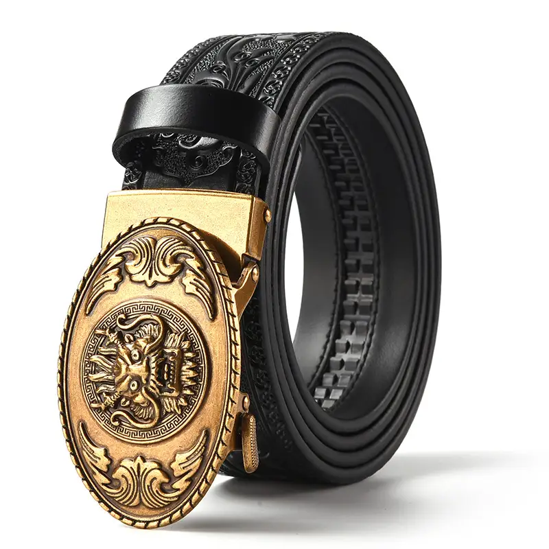 Men's Carved Leather Belt with Gold & Silver Buckles - Image 21