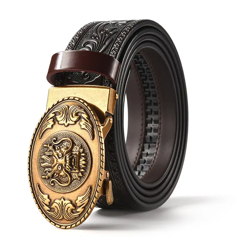 Men's Carved Leather Belt with Gold & Silver Buckles - Image 22
