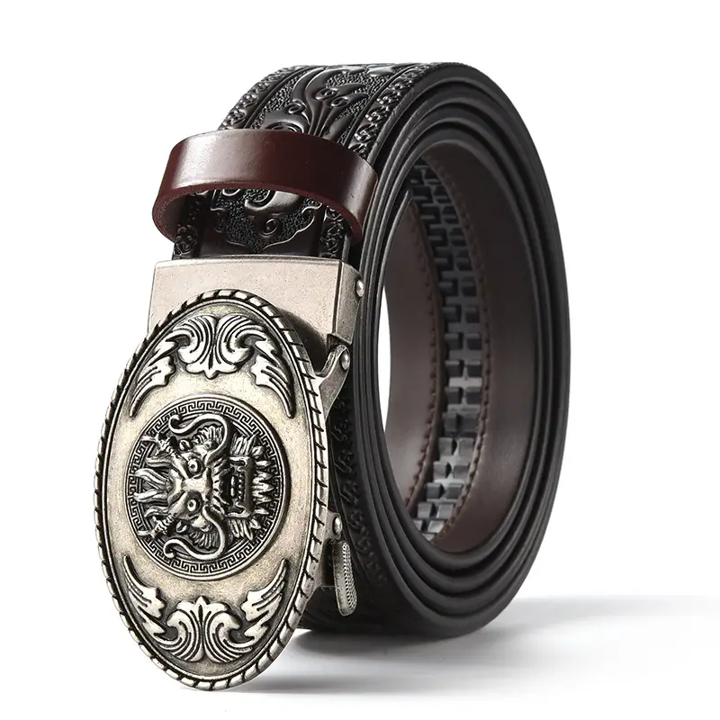 Men's Carved Leather Belt with Gold & Silver Buckles - Image 24