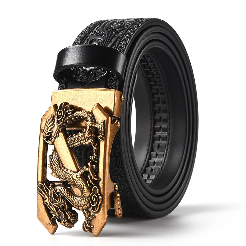 Men's Carved Leather Belt with Gold & Silver Buckles - Image 5