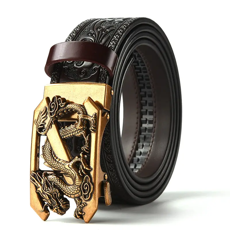 Men's Carved Leather Belt with Gold & Silver Buckles - Image 6