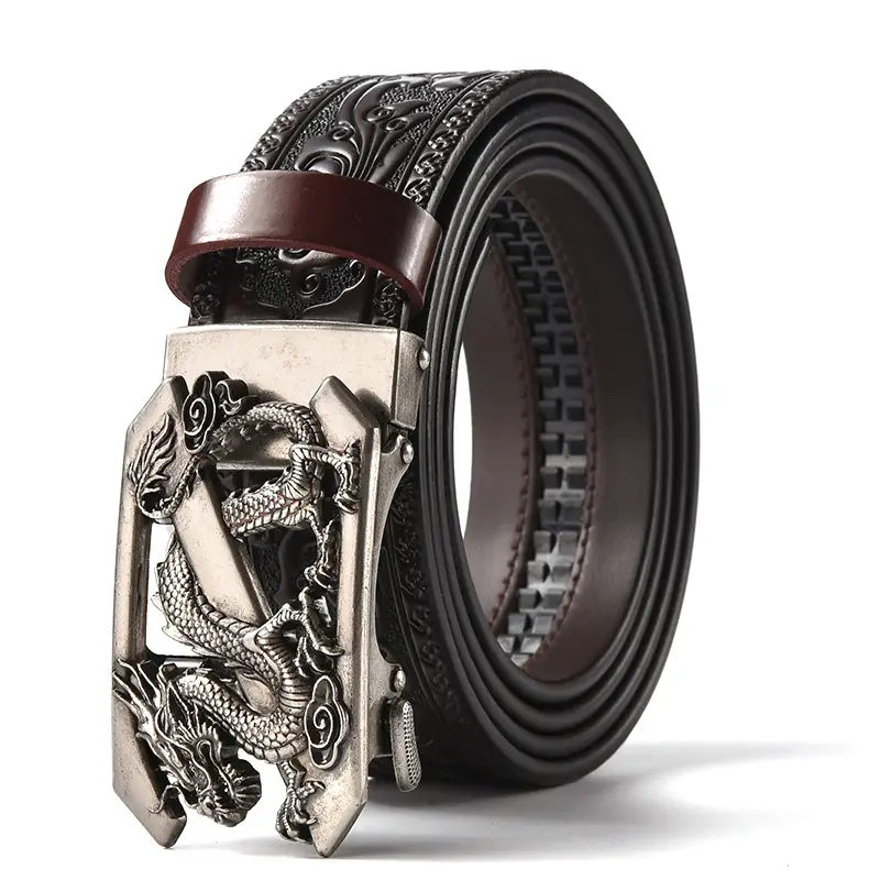 Men's Carved Leather Belt with Gold & Silver Buckles - Image 8