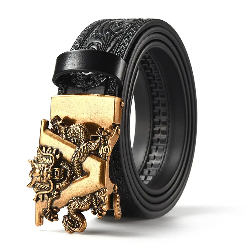 Men's Carved Leather Belt with Gold & Silver Buckles - Image 9