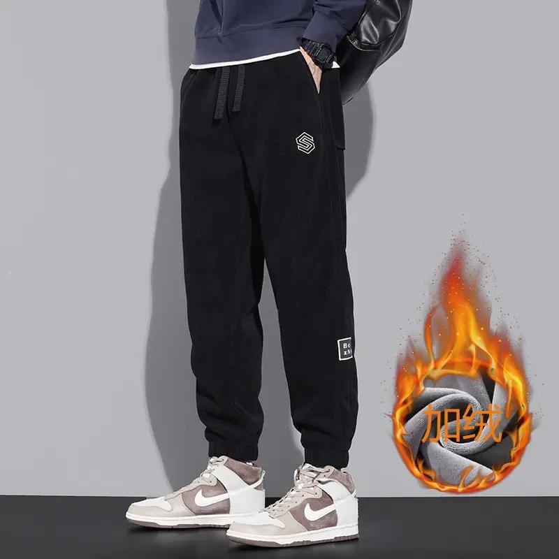 Men's Black Fleece Leg Sweatpants Autumn Winter 2024 - Image 3