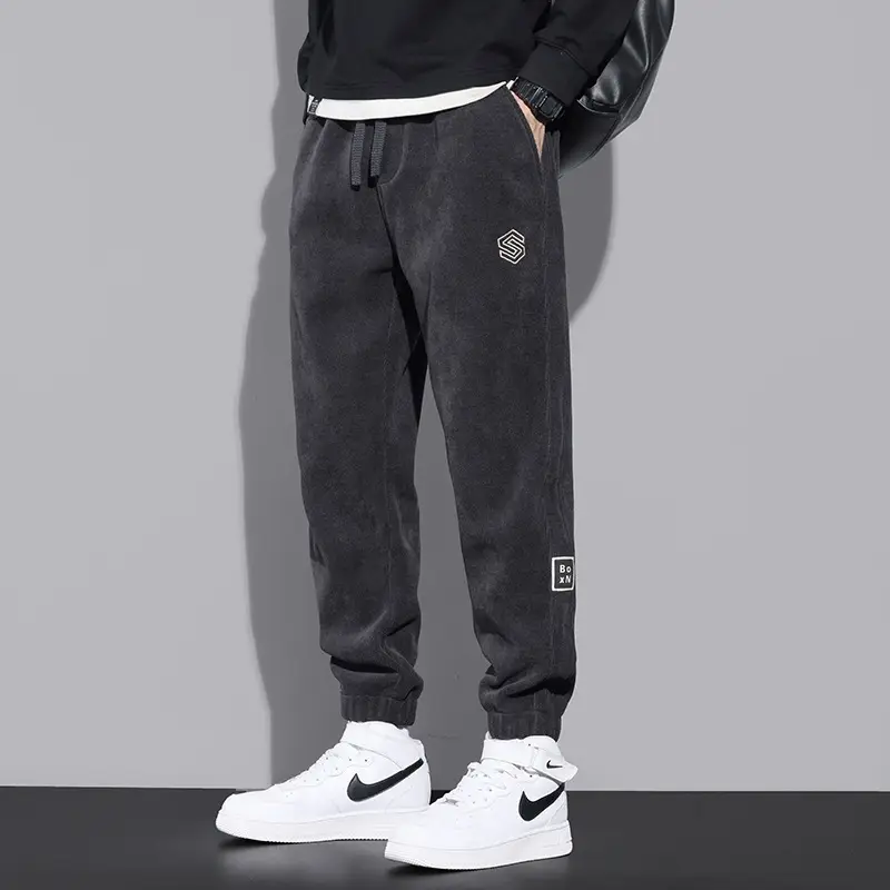 Men's Black Fleece Leg Sweatpants Autumn Winter 2024 - Image 2