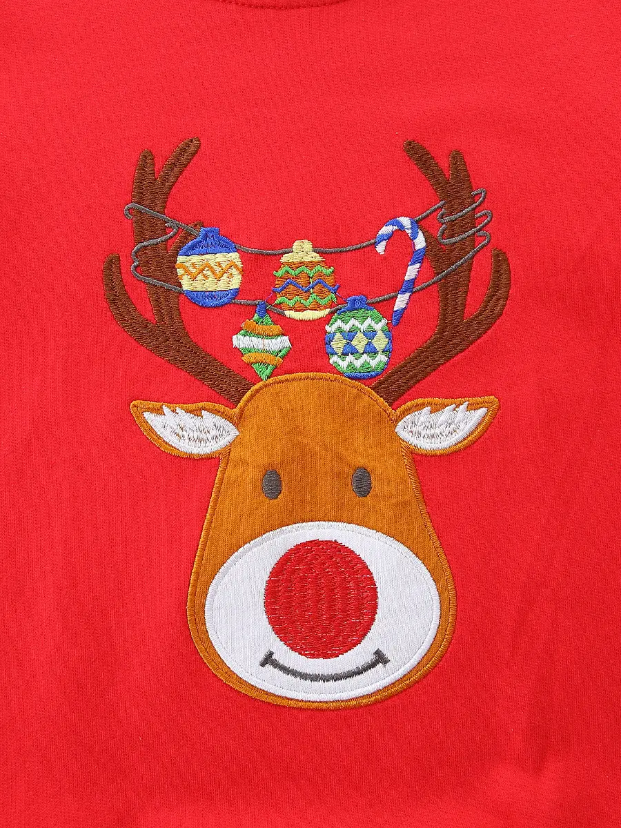 Red Christmas Deer T-Shirt for Kids Knitted Cotton - Image 5