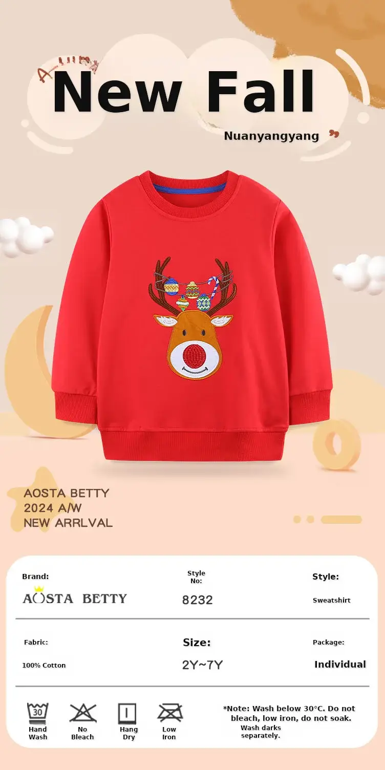 Red Christmas Deer T-Shirt for Kids Knitted Cotton — feature 33