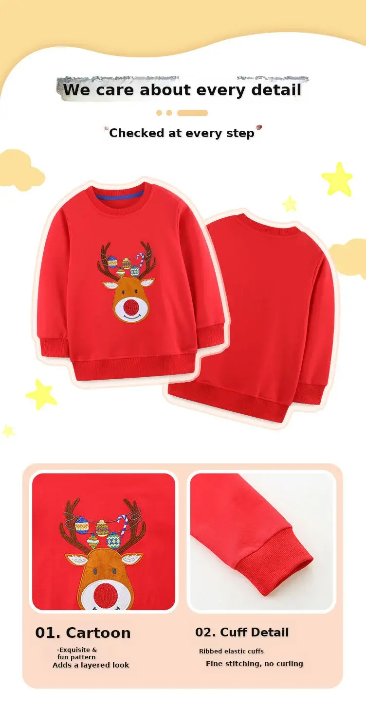 Red Christmas Deer T-Shirt for Kids Knitted Cotton — feature 36