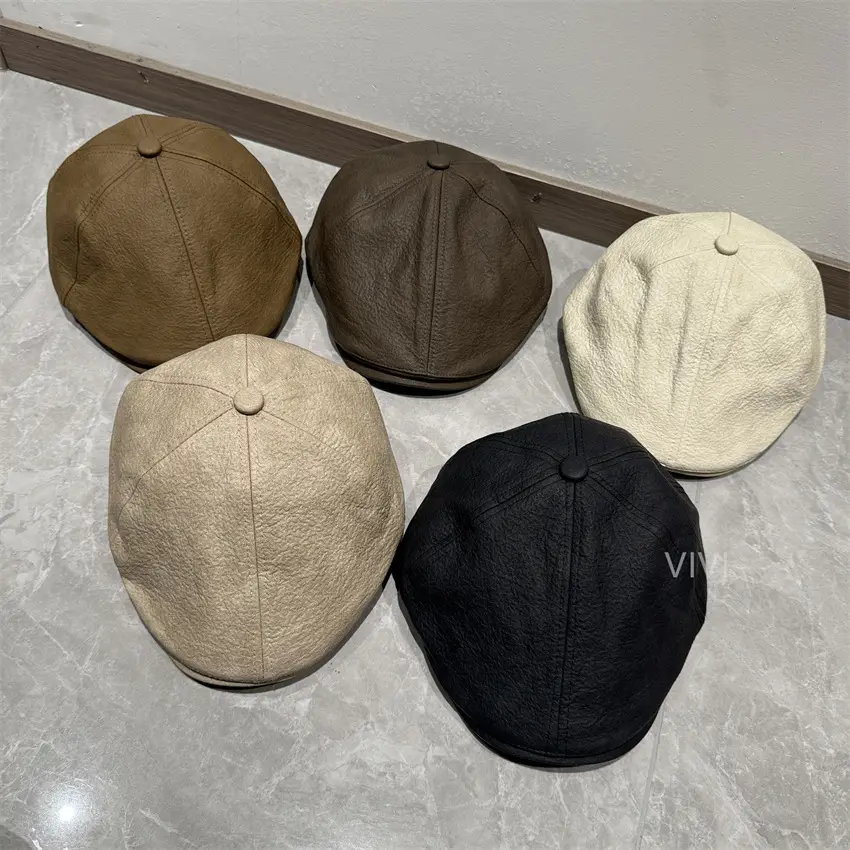 Men's 2025 PU Leather Duckbill Cap Brown - Image 6