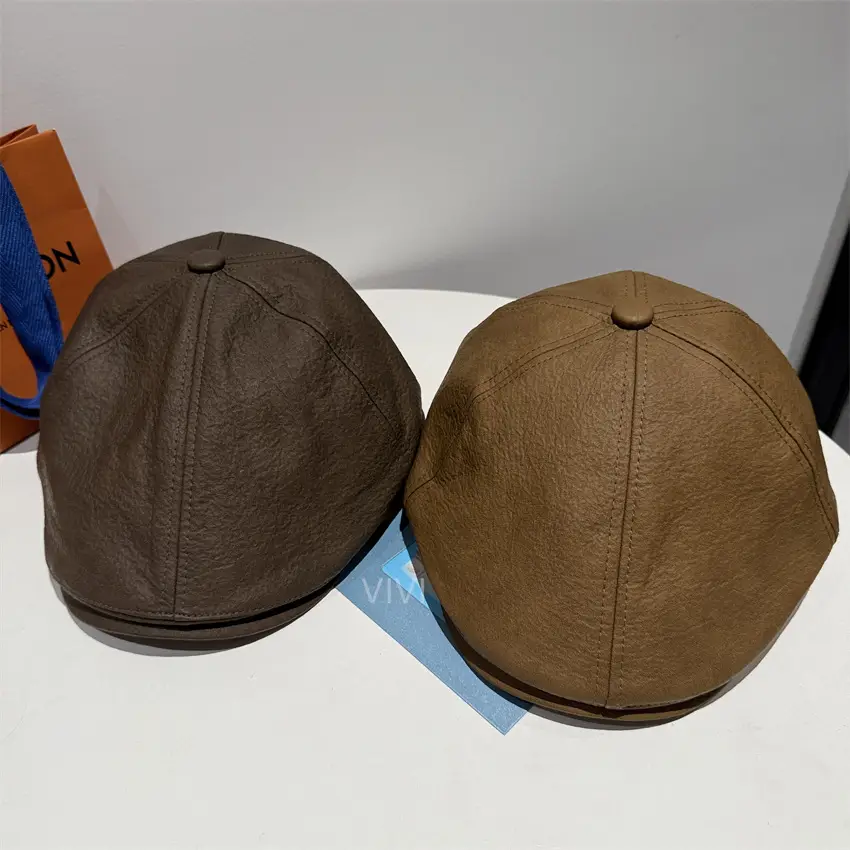 Men's 2025 PU Leather Duckbill Cap Brown - Image 7