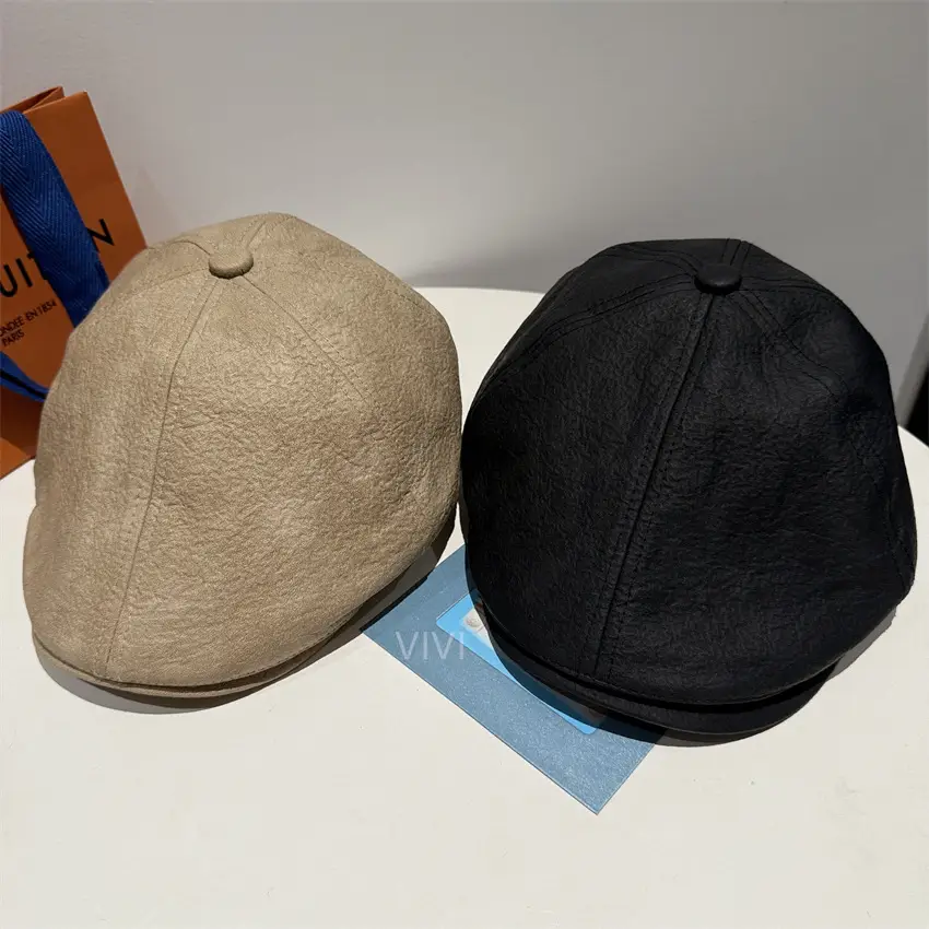 Men's 2025 PU Leather Duckbill Cap Brown - Image 8