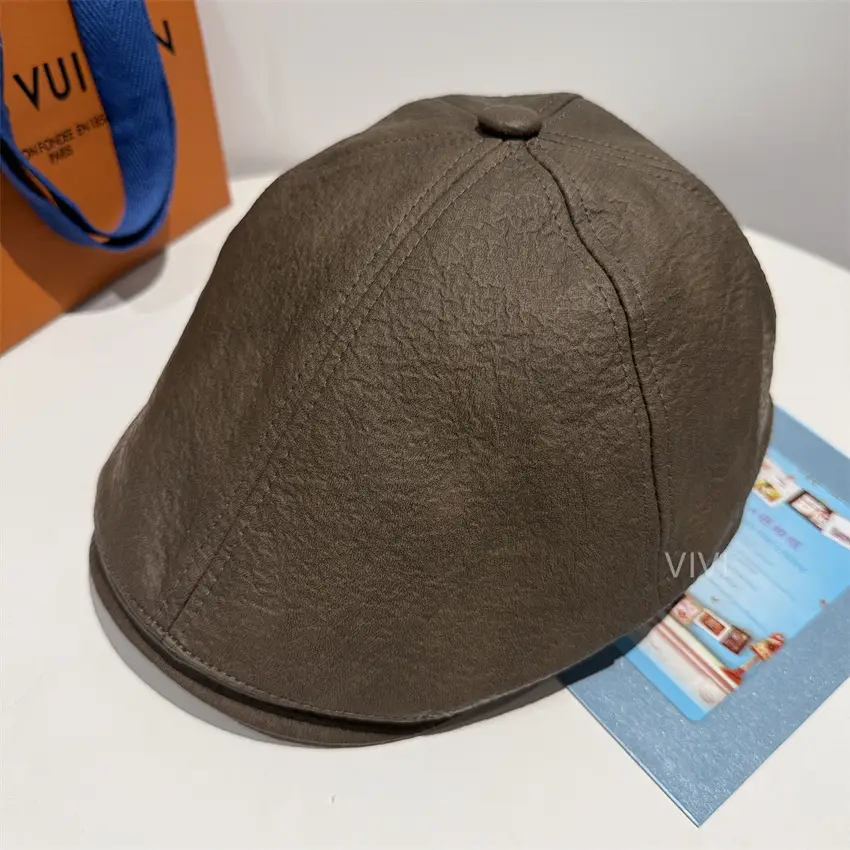 Men's 2025 PU Leather Duckbill Cap Brown - Image 2