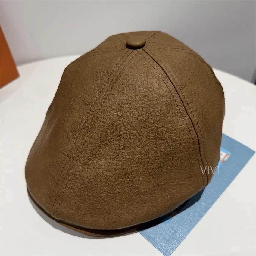 Men's 2025 PU Leather Duckbill Cap Brown - Image 3