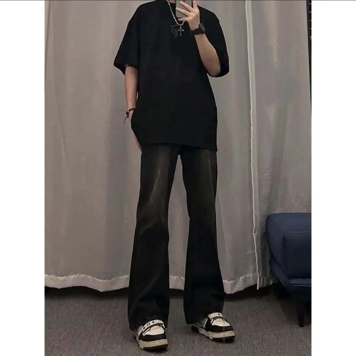Men Black Skinny Jeans High Street Gradient Vibe - Image 5