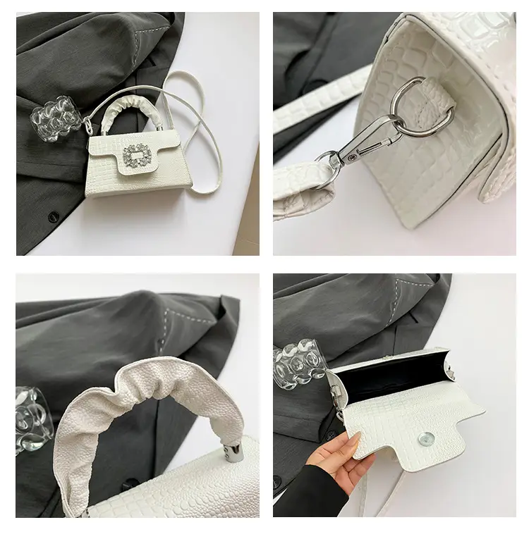 Pink Croc Leather Handbag with Diamond Lock for Women — feature 10