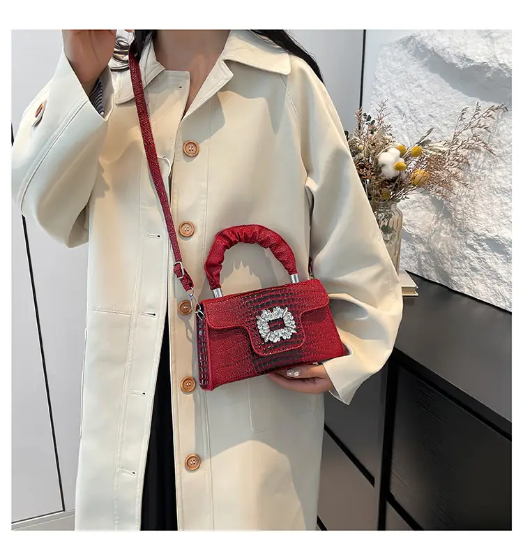 Pink Croc Leather Handbag with Diamond Lock for Women — feature 11