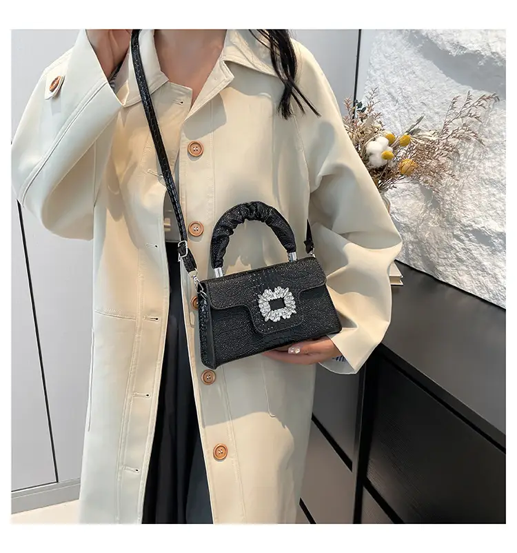 Pink Croc Leather Handbag with Diamond Lock for Women — feature 13