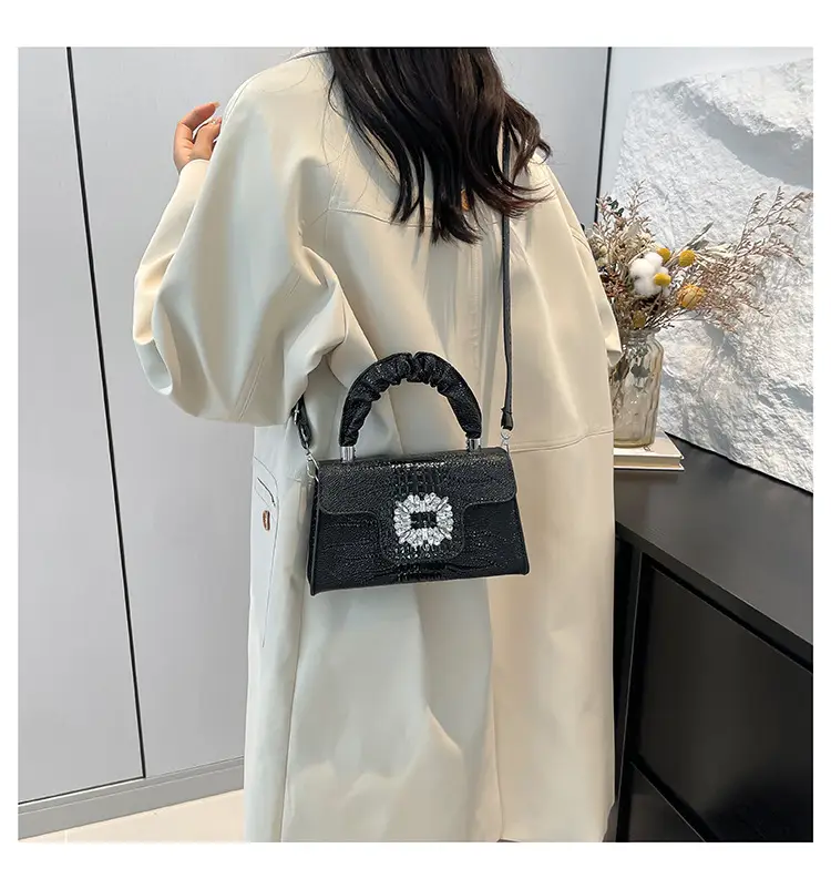 Pink Croc Leather Handbag with Diamond Lock for Women — feature 14