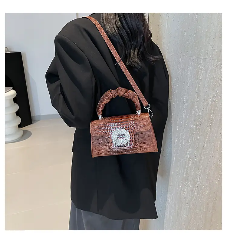 Pink Croc Leather Handbag with Diamond Lock for Women — feature 18