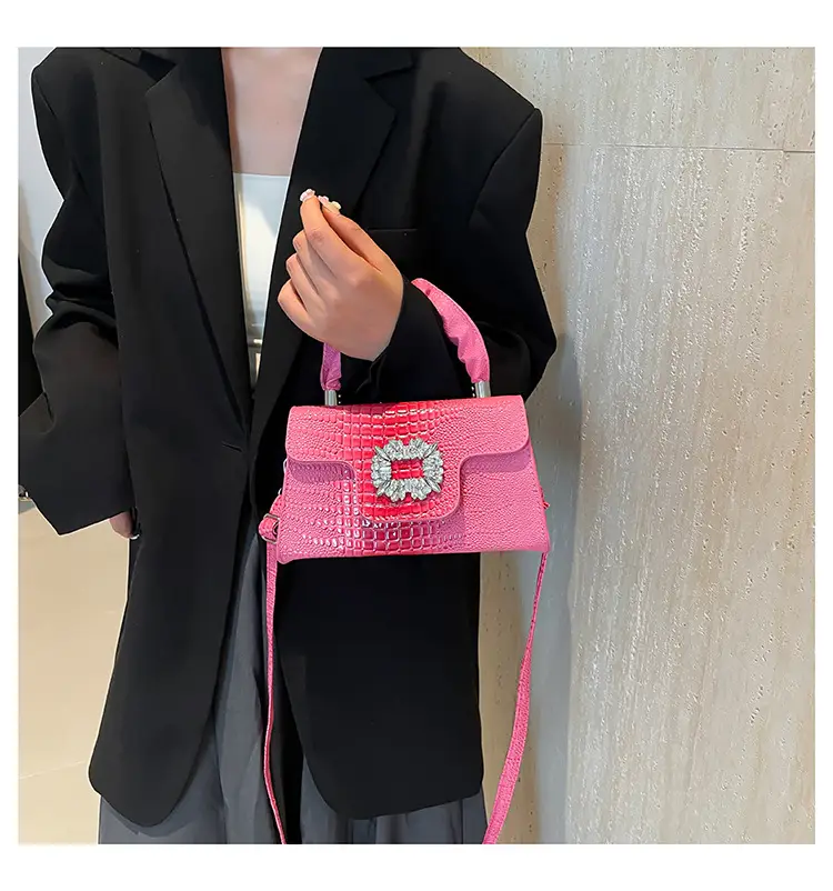 Pink Croc Leather Handbag with Diamond Lock for Women — feature 19
