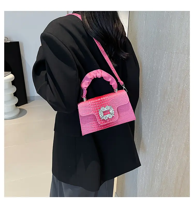 Pink Croc Leather Handbag with Diamond Lock for Women — feature 20