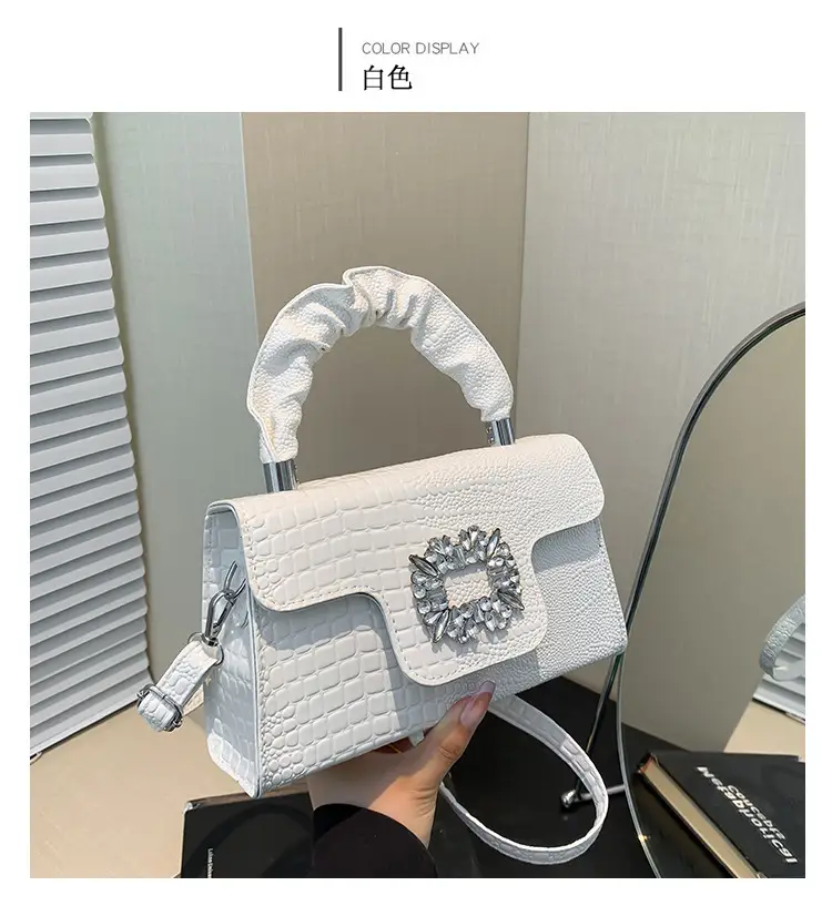 Pink Croc Leather Handbag with Diamond Lock for Women — feature 24