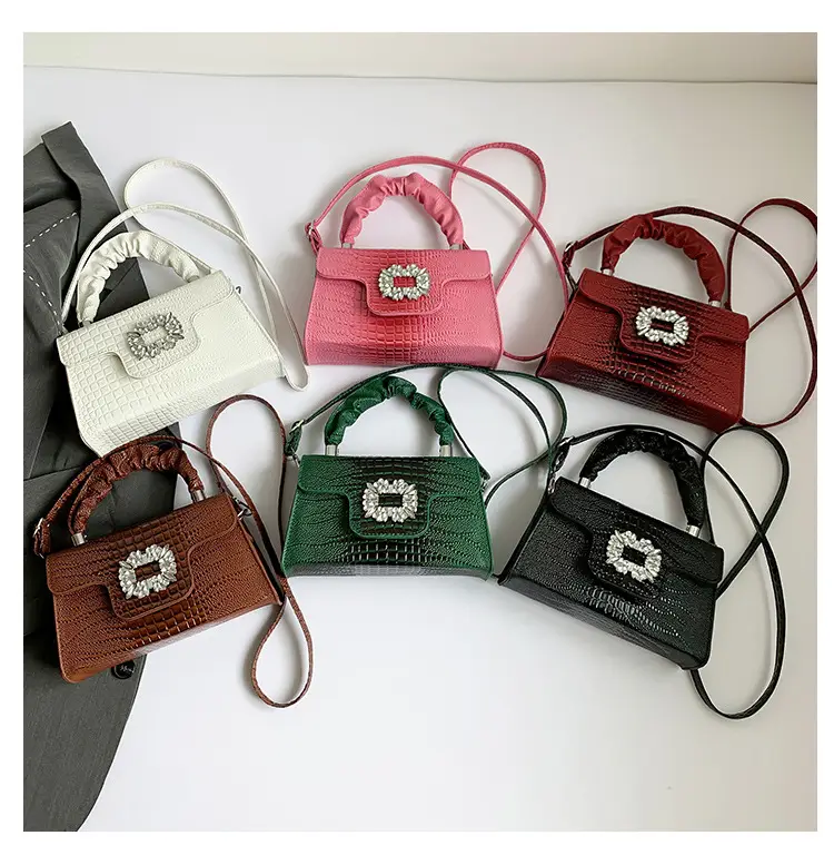 Pink Croc Leather Handbag with Diamond Lock for Women — feature 9