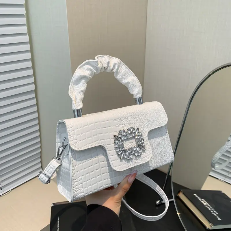Pink Croc Leather Handbag with Diamond Lock for Women
