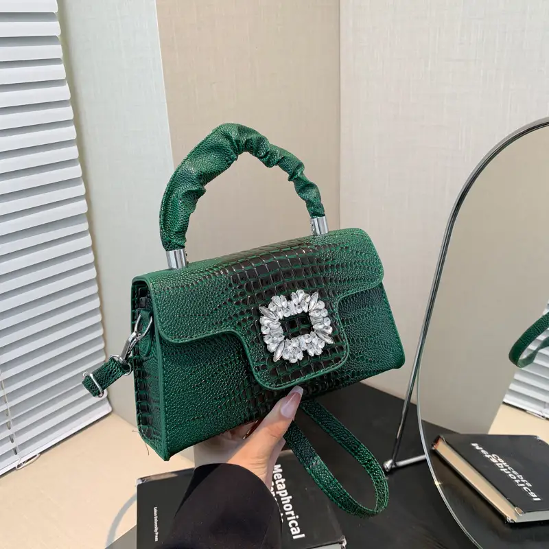 Pink Croc Leather Handbag with Diamond Lock for Women