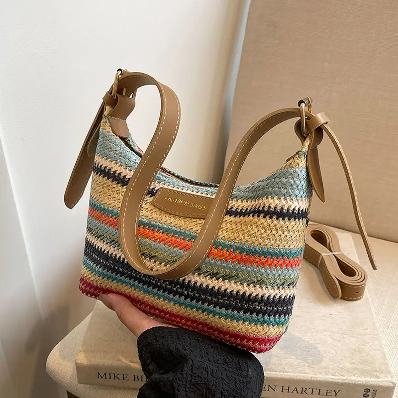 Rainbow Straw Underarm Bag for Women