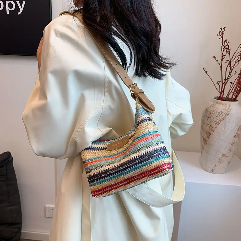 Rainbow Straw Underarm Bag for Women