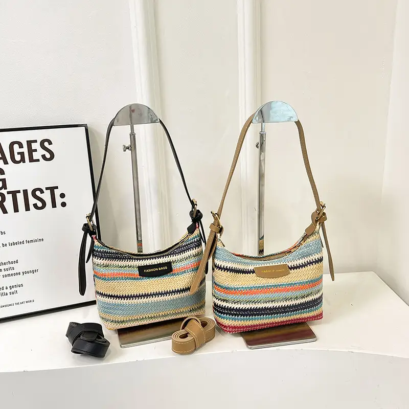 Rainbow Straw Underarm Bag for Women