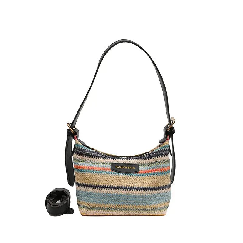 Rainbow Straw Underarm Bag for Women