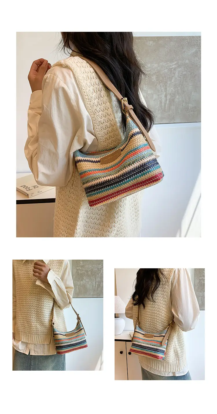 Rainbow Straw Underarm Bag for Women — feature 10