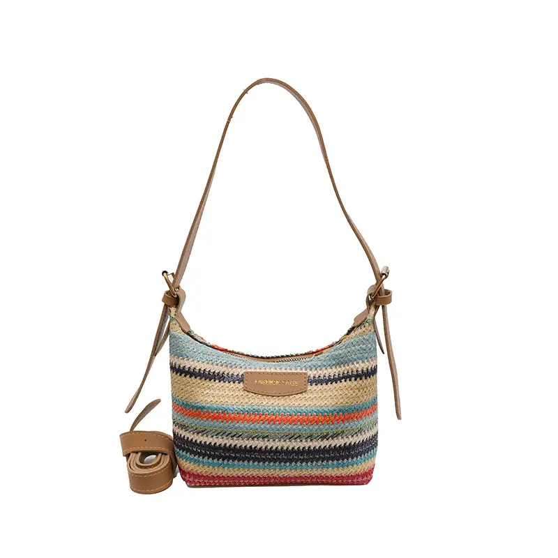 Rainbow Straw Underarm Bag for Women