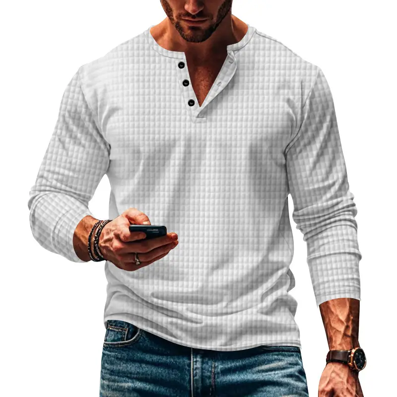 Men's Maroon Jacquard Long Sleeve T-Shirt - Image 9
