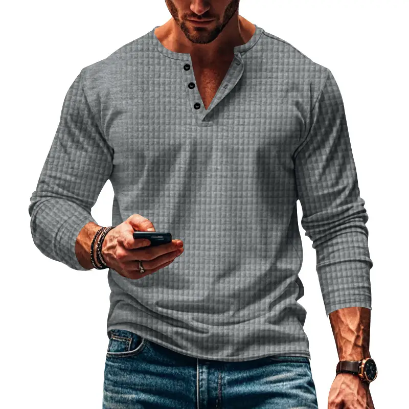 Men's Maroon Jacquard Long Sleeve T-Shirt - Image 12