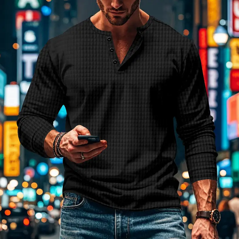 Men's Maroon Jacquard Long Sleeve T-Shirt — feature 14