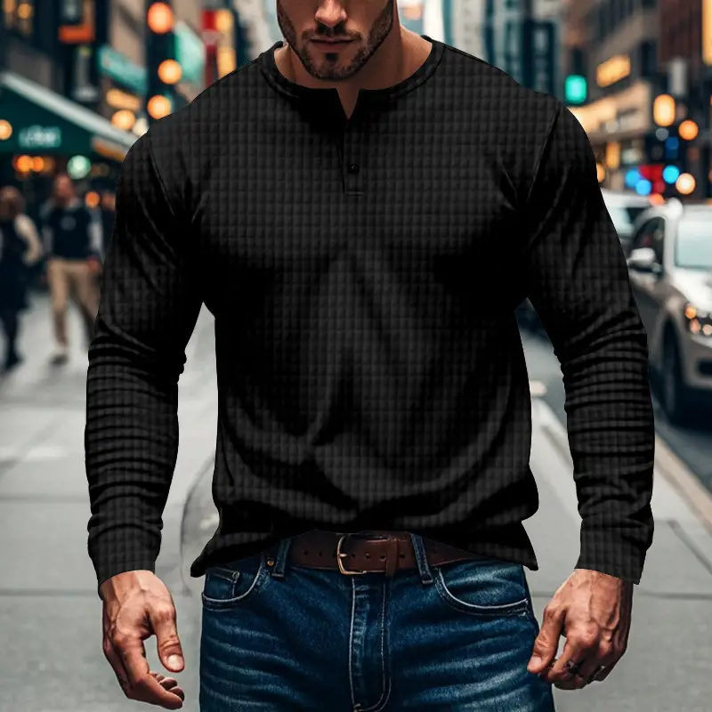 Men's Maroon Jacquard Long Sleeve T-Shirt — feature 15
