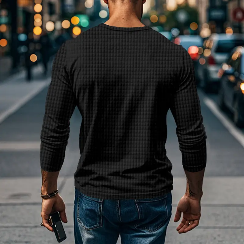 Men's Maroon Jacquard Long Sleeve T-Shirt — feature 17