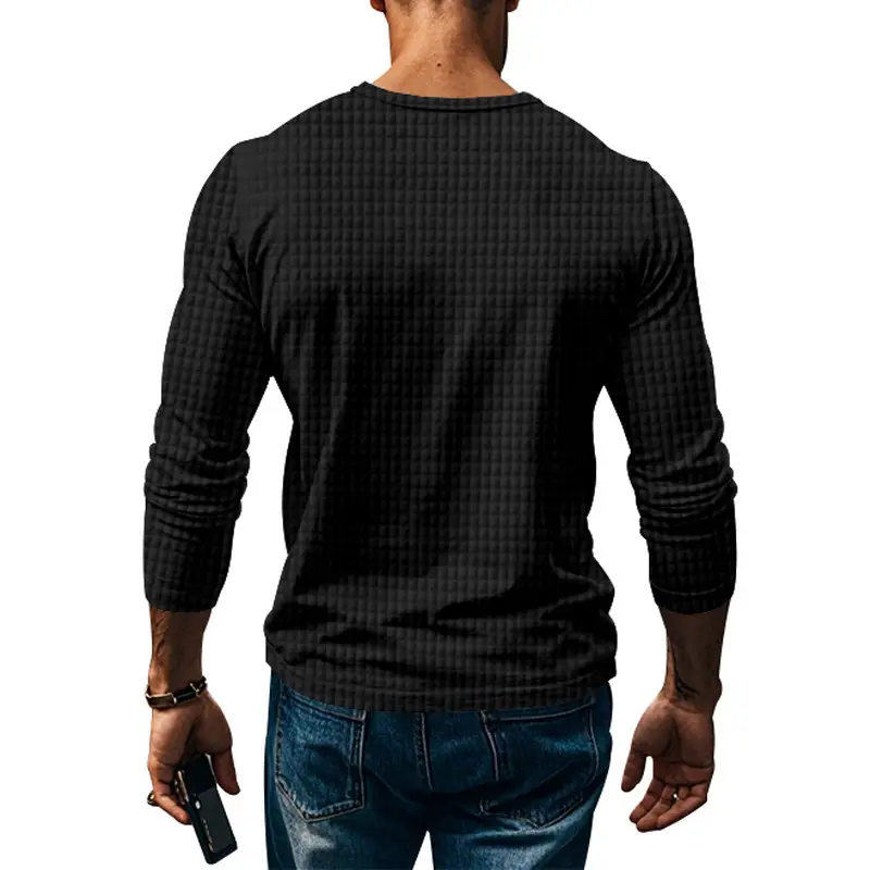 Men's Maroon Jacquard Long Sleeve T-Shirt — feature 18