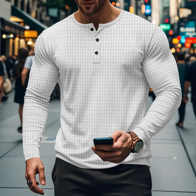 Men's Maroon Jacquard Long Sleeve T-Shirt — feature 2