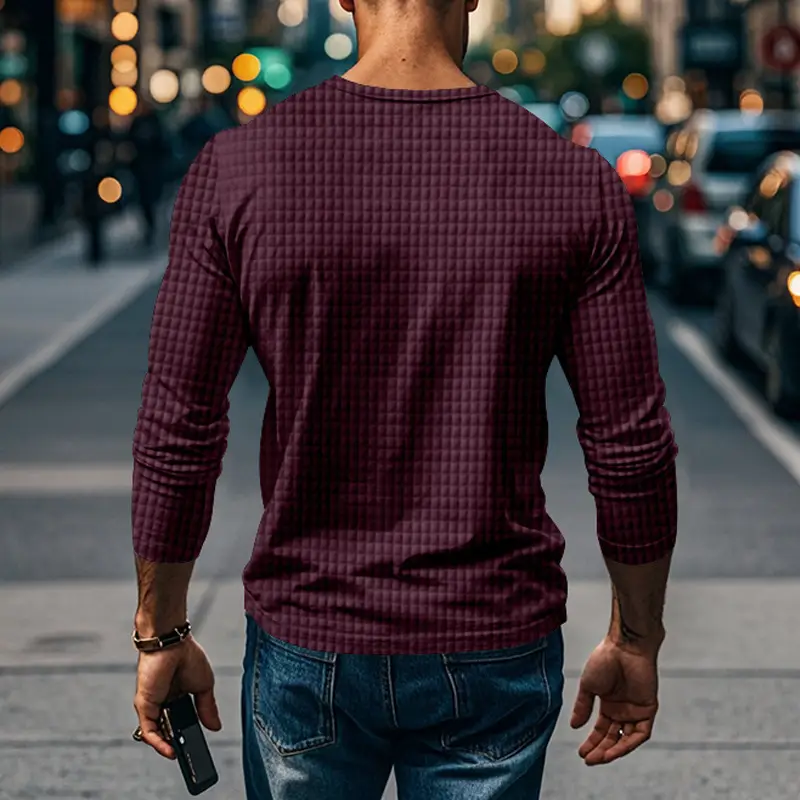 Men's Maroon Jacquard Long Sleeve T-Shirt — feature 28