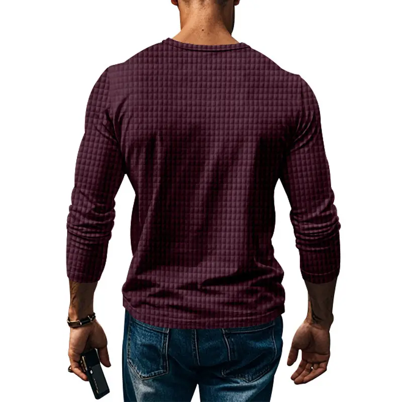 Men's Maroon Jacquard Long Sleeve T-Shirt — feature 29