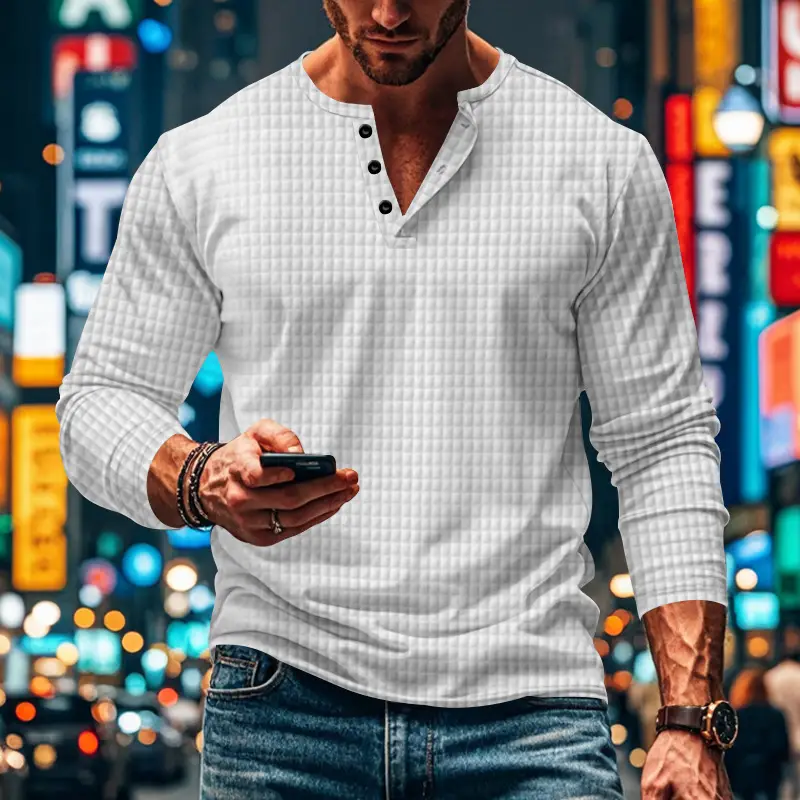 Men's Maroon Jacquard Long Sleeve T-Shirt — feature 3
