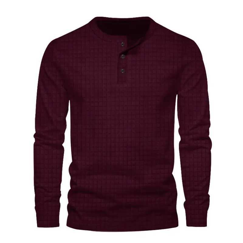 Men's Maroon Jacquard Long Sleeve T-Shirt — feature 33