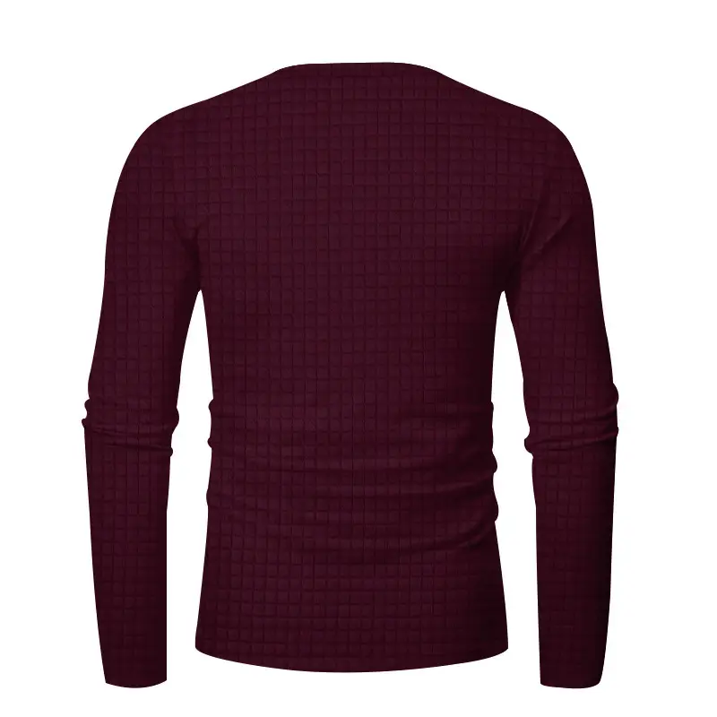 Men's Maroon Jacquard Long Sleeve T-Shirt — feature 34