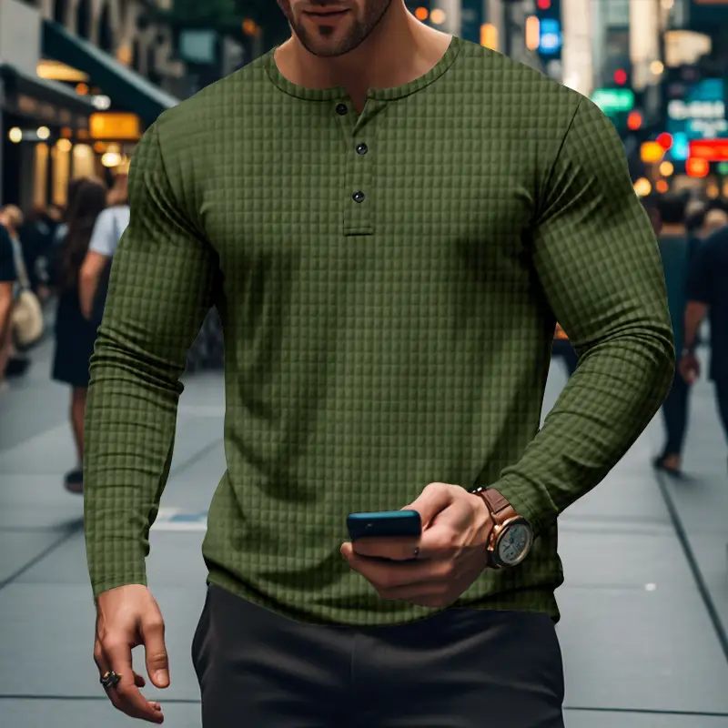Men's Maroon Jacquard Long Sleeve T-Shirt — feature 35
