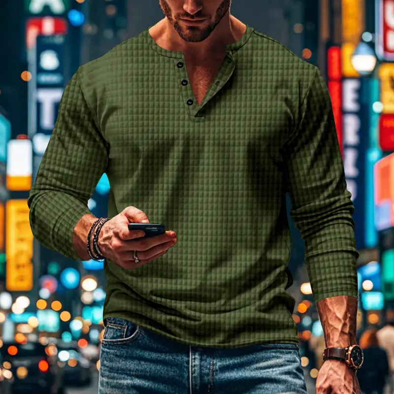 Men's Maroon Jacquard Long Sleeve T-Shirt — feature 36